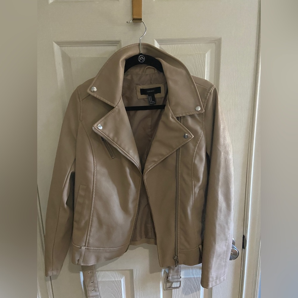 Forever 21 Biker Moto Jacket Beige Small
